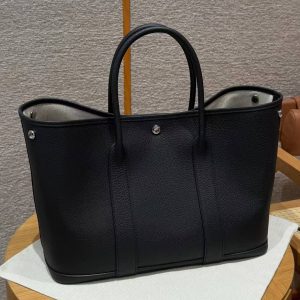 Hermes Garden Party 36 Bag Handmade In Vache Country Calfskin Leather Silver Hardware 89 Noir - Image 7