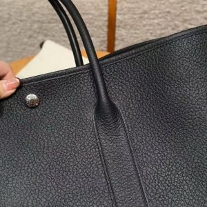 Hermes Garden Party 36 Bag Handmade In Vache Country Calfskin Leather Silver Hardware 89 Noir - Image 5