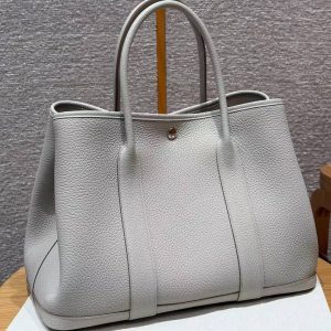 Hermes Garden Party 36 Bag Handmade In Vache Country Calfskin Leather Silver Hardware 8L Beton
