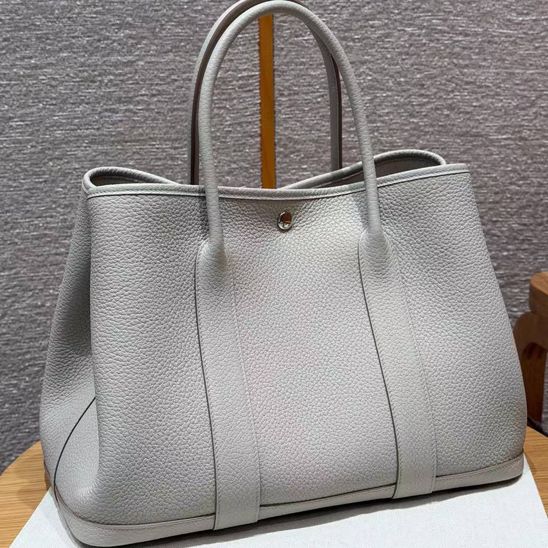 Hermes Garden Party 36 Bag Handmade In Vache Country Calfskin Leather Silver Hardware 8L Beton