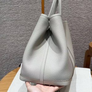 Hermes Garden Party 36 Bag Handmade In Vache Country Calfskin Leather Silver Hardware 8L Beton - Image 15