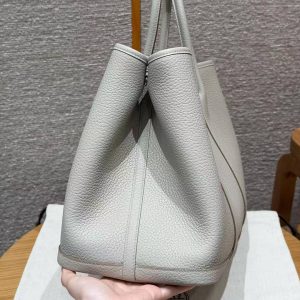 Hermes Garden Party 36 Bag Handmade In Vache Country Calfskin Leather Silver Hardware 8L Beton - Image 14