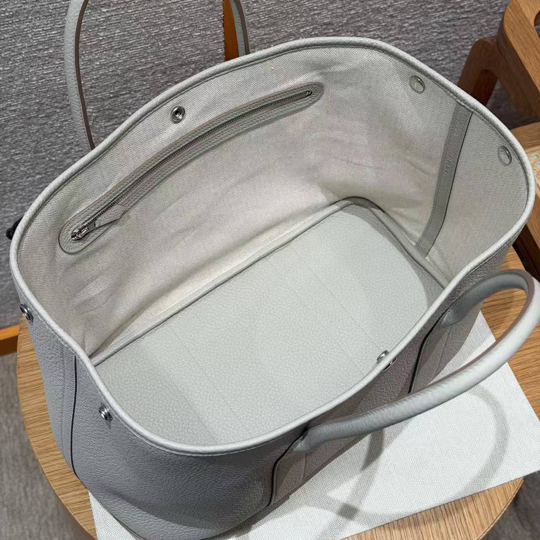 Hermes Garden Party 36 Bag Handmade In Vache Country Calfskin Leather Silver Hardware 8L Beton - Image 12