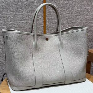 Hermes Garden Party 36 Bag Handmade In Vache Country Calfskin Leather Silver Hardware 8L Beton - Image 8