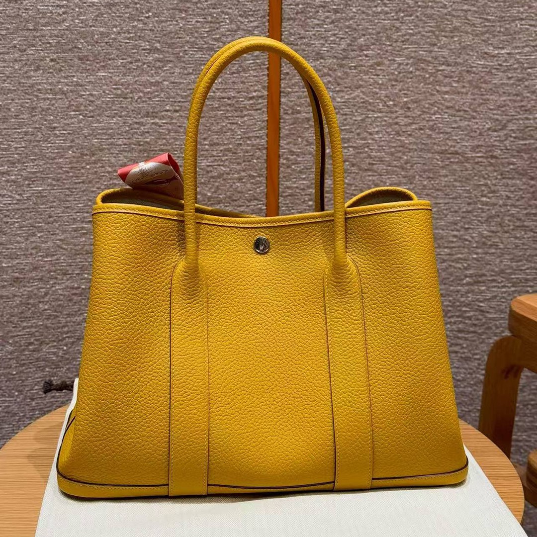Hermes Garden Party 36 Bag Handmade In Vache Country Calfskin Leather Silver Hardware 9D Jaune - Image 2