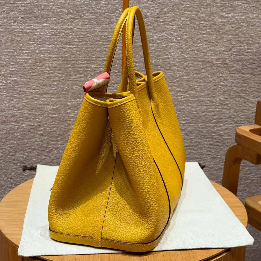 Hermes Garden Party 36 Bag Handmade In Vache Country Calfskin Leather Silver Hardware 9D Jaune - Image 13
