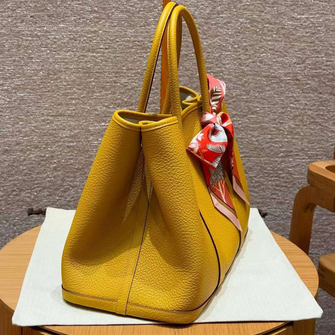 Hermes Garden Party 36 Bag Handmade In Vache Country Calfskin Leather Silver Hardware 9D Jaune - Image 12