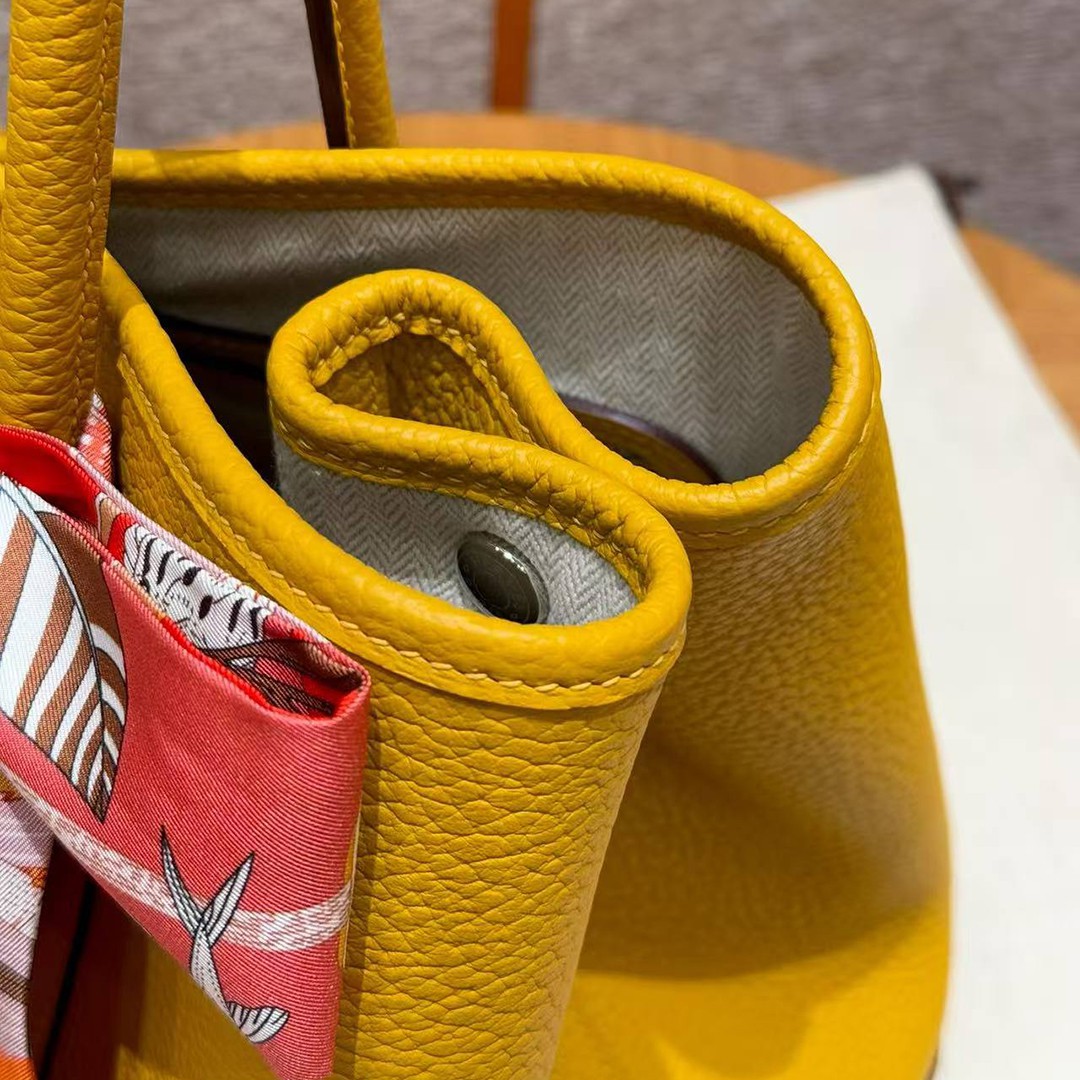 Hermes Garden Party 36 Bag Handmade In Vache Country Calfskin Leather Silver Hardware 9D Jaune - Image 10