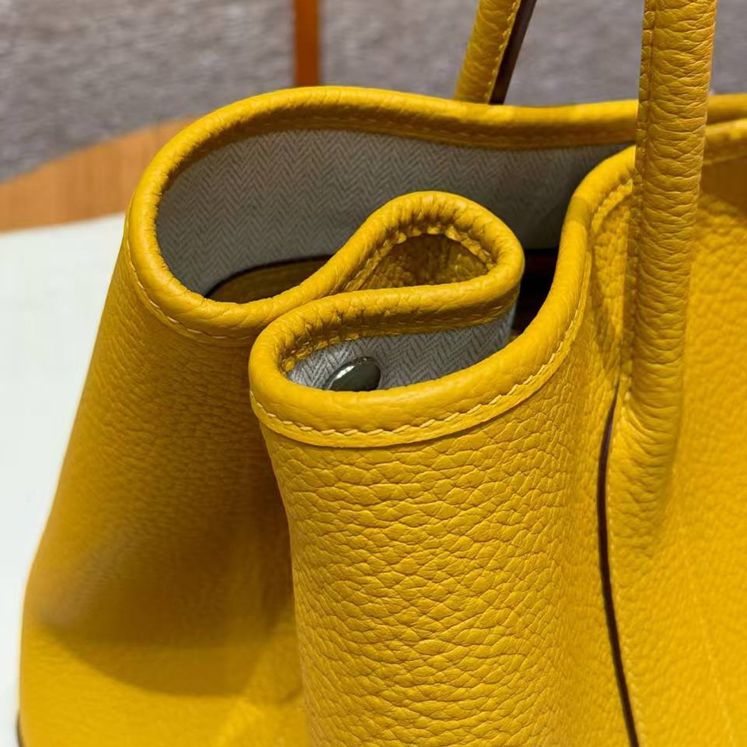 Hermes Garden Party 36 Bag Handmade In Vache Country Calfskin Leather Silver Hardware 9D Jaune - Image 9