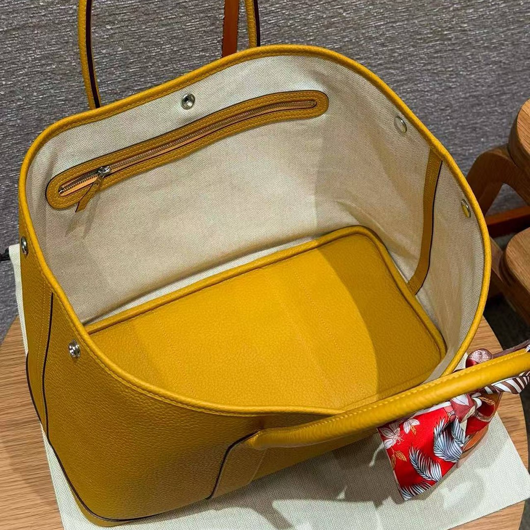 Hermes Garden Party 36 Bag Handmade In Vache Country Calfskin Leather Silver Hardware 9D Jaune - Image 7