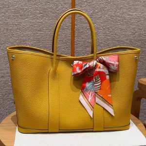 Hermes Garden Party 36 Bag Handmade In Vache Country Calfskin Leather Silver Hardware 9D Jaune - Image 6