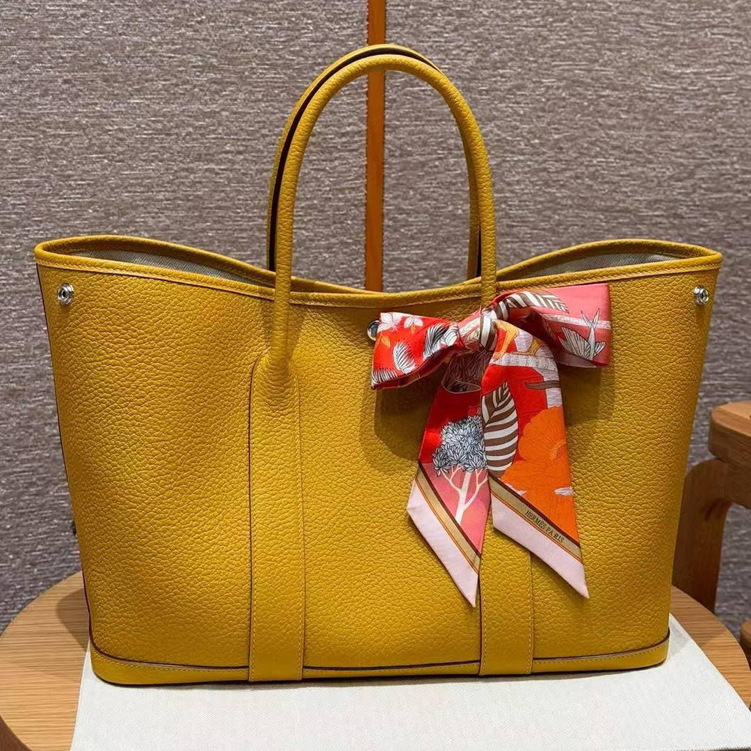 Hermes Garden Party 36 Bag Handmade In Vache Country Calfskin Leather Silver Hardware 9D Jaune - Image 6