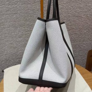 Hermes Garden Party 36 Bag Handmade In Negonda Calfskin Leather And Canvas Silver Hardware Ecru Ebene - Image 18