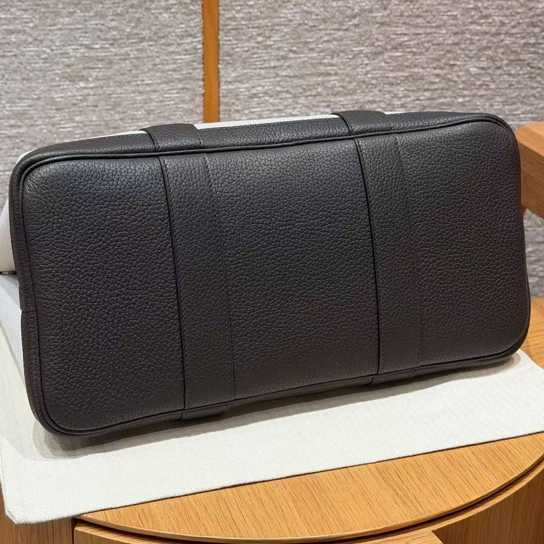 Hermes Garden Party 36 Bag Handmade In Negonda Calfskin Leather And Canvas Silver Hardware Ecru Ebene - Image 17