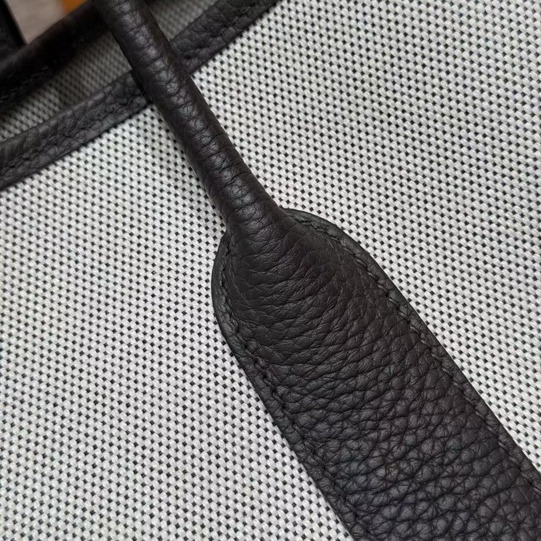 Hermes Garden Party 36 Bag Handmade In Negonda Calfskin Leather And Canvas Silver Hardware Ecru Ebene - Image 7