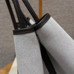 Hermes Garden Party 36 Bag Handmade In Negonda Calfskin Leather And Canvas Silver Hardware Ecru Ebene - Image 5