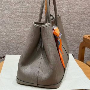 Hermes Garden Party 36 Bag Handmade In Vache Country Calfskin Leather Silver Hardware M8 Girs Asphalted - Image 15
