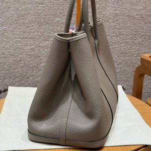 Hermes Garden Party 36 Bag Handmade In Vache Country Calfskin Leather Silver Hardware M8 Girs Asphalted - Image 14