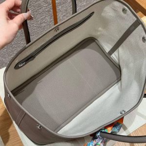 Hermes Garden Party 36 Bag Handmade In Vache Country Calfskin Leather Silver Hardware M8 Girs Asphalted - Image 12