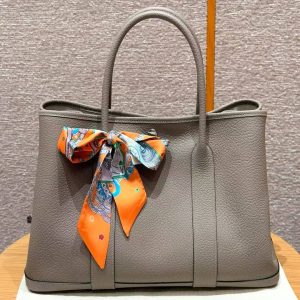Hermes Garden Party 36 Bag Handmade In Vache Country Calfskin Leather Silver Hardware M8 Girs Asphalted - Image 9