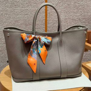 Hermes Garden Party 36 Bag Handmade In Vache Country Calfskin Leather Silver Hardware M8 Girs Asphalted - Image 8