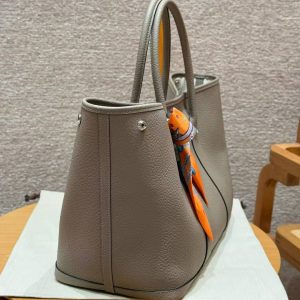Hermes Garden Party 36 Bag Handmade In Vache Country Calfskin Leather Silver Hardware M8 Girs Asphalted - Image 7