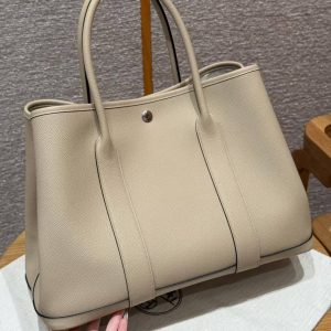 Hermes Garden Party 36 Bag Handmade In Epsom Calfskin Leather Silver Hardware S2 Trench - Image 2