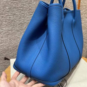 Hermes Garden Party 36 Bag Handmade In Negonda Calfskin Leather Silver Hardware T7 Blue Hydra - Image 2