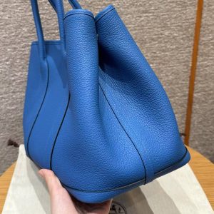 Hermes Garden Party 36 Bag Handmade In Negonda Calfskin Leather Silver Hardware T7 Blue Hydra - Image 23