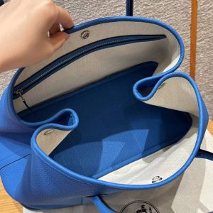 Hermes Garden Party 36 Bag Handmade In Negonda Calfskin Leather Silver Hardware T7 Blue Hydra - Image 21