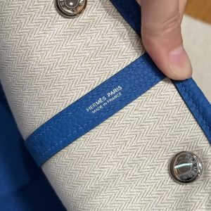 Hermes Garden Party 36 Bag Handmade In Negonda Calfskin Leather Silver Hardware T7 Blue Hydra - Image 20