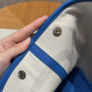 Hermes Garden Party 36 Bag Handmade In Negonda Calfskin Leather Silver Hardware T7 Blue Hydra - Image 18