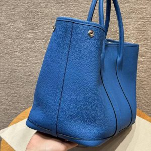 Hermes Garden Party 36 Bag Handmade In Negonda Calfskin Leather Silver Hardware T7 Blue Hydra - Image 15