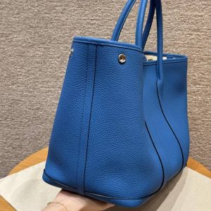 Hermes Garden Party 36 Bag Handmade In Negonda Calfskin Leather Silver Hardware T7 Blue Hydra - Image 14