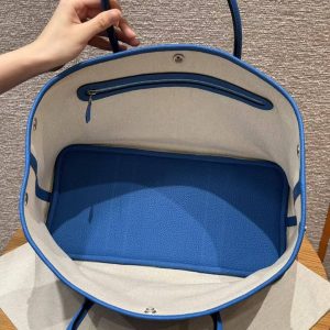 Hermes Garden Party 36 Bag Handmade In Negonda Calfskin Leather Silver Hardware T7 Blue Hydra - Image 13