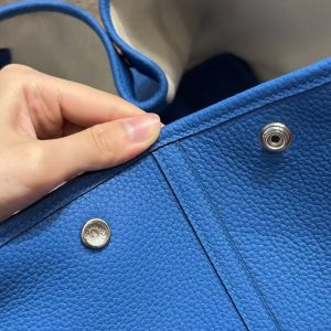 Hermes Garden Party 36 Bag Handmade In Negonda Calfskin Leather Silver Hardware T7 Blue Hydra - Image 9