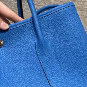 Hermes Garden Party 36 Bag Handmade In Negonda Calfskin Leather Silver Hardware T7 Blue Hydra - Image 8