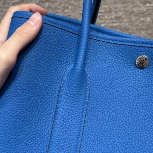 Hermes Garden Party 36 Bag Handmade In Negonda Calfskin Leather Silver Hardware T7 Blue Hydra - Image 7