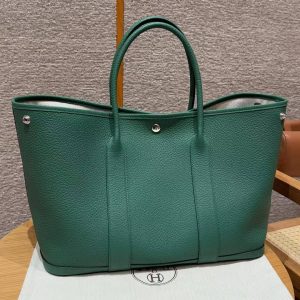 Hermes Garden Party 36 Bag Handmade In Vache Country Calfskin Leather Silver Hardware U4 Vert Vertigo - Image 2