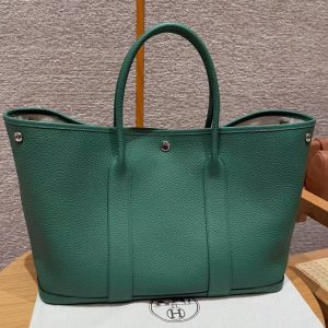 Hermes Garden Party 36 Bag Handmade In Vache Country Calfskin Leather Silver Hardware U4 Vert Vertigo - Image 18