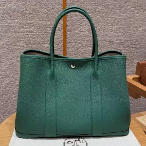 Hermes Garden Party 36 Bag Handmade In Vache Country Calfskin Leather Silver Hardware U4 Vert Vertigo