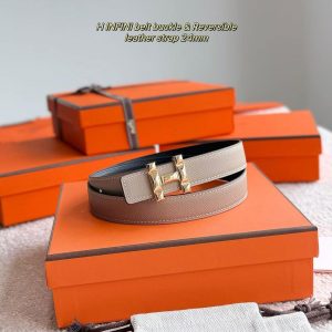 Hermes H Infini Belt Buckle & Reversible Leather Strap 24 mm Swift and Epsom Calfskin Étoupe Noir - Image 9