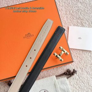 Hermes H Infini Belt Buckle & Reversible Leather Strap 24 mm Swift and Epsom Calfskin Étoupe Noir - Image 8