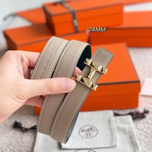 Hermes H Infini Belt Buckle & Reversible Leather Strap 24 mm Swift and Epsom Calfskin Étoupe Noir - Image 7