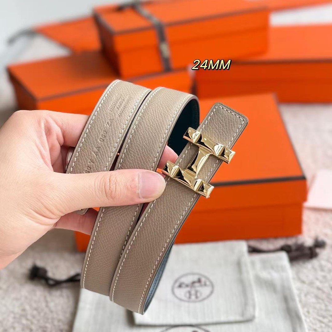 Hermes H Infini Belt Buckle & Reversible Leather Strap 24 mm Swift and Epsom Calfskin Étoupe Noir - Image 7