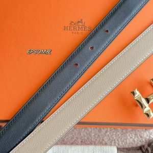 Hermes H Infini Belt Buckle & Reversible Leather Strap 24 mm Swift and Epsom Calfskin Étoupe Noir - Image 6