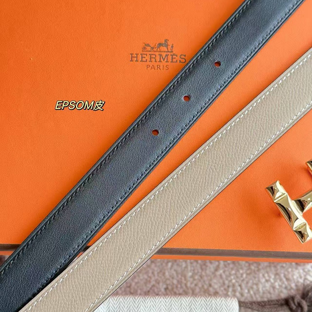 Hermes H Infini Belt Buckle & Reversible Leather Strap 24 mm Swift and Epsom Calfskin Étoupe Noir - Image 6
