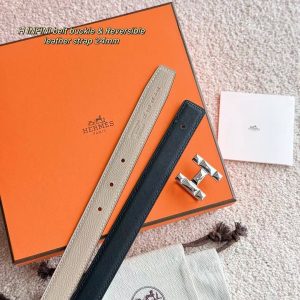 Hermes H Infini Belt Buckle & Reversible Leather Strap 24 mm Swift and Epsom Calfskin Étoupe Noir - Image 4