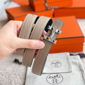 Hermes H Infini Belt Buckle & Reversible Leather Strap 24 mm Swift and Epsom Calfskin Étoupe Noir - Image 3