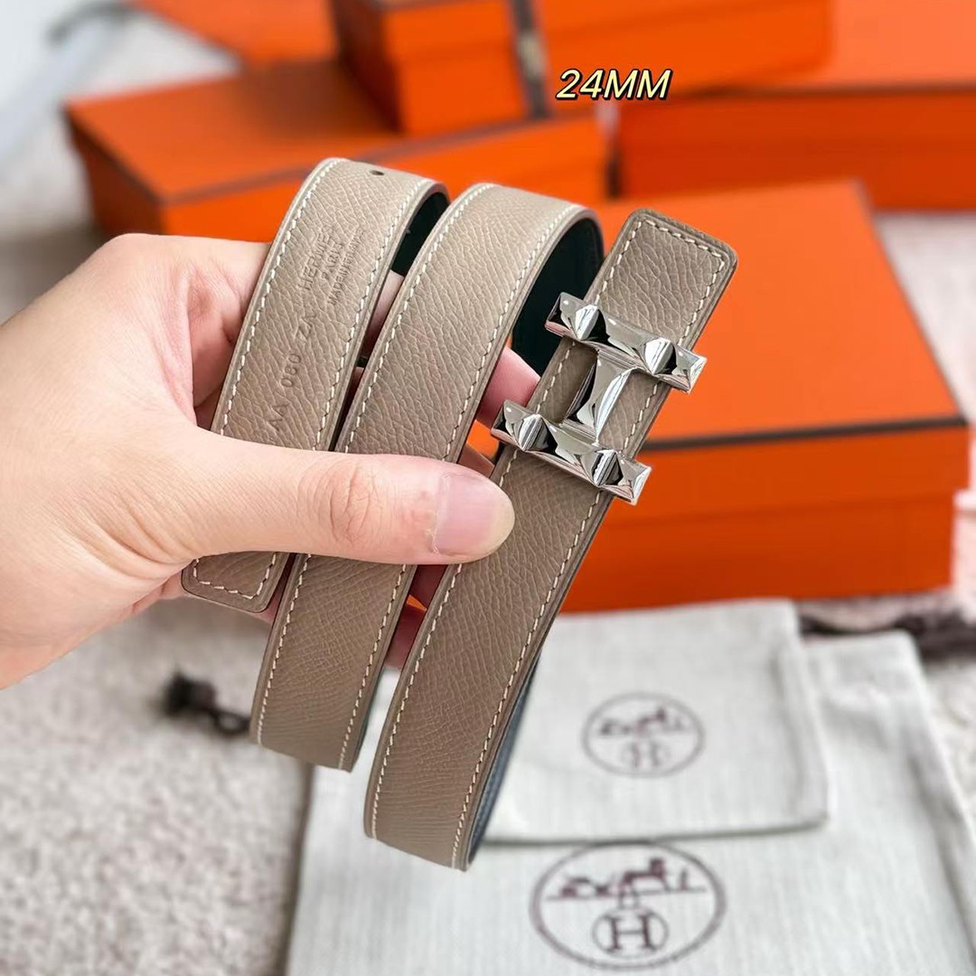 Hermes H Infini Belt Buckle & Reversible Leather Strap 24 mm Swift and Epsom Calfskin Étoupe Noir - Image 3